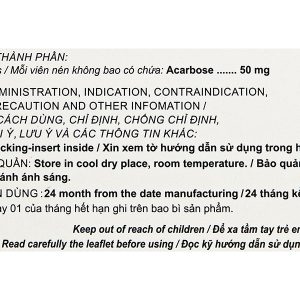 Acarbose Friulchem 50mg trị đái tháo đường tuýp 2 (9 vỉ x 10 viên)