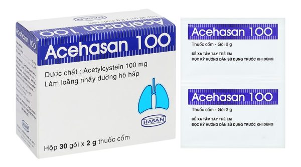 Thuốc cốm Acehasan 100 điều trị rối loạn bài tiết chất nhầy phế quản (30 gói x 2g)