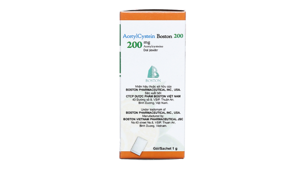Thuốc bột Acetylcystein Boston 200 trị rối loạn tiết dịch phế quản (30 gói x 1g)