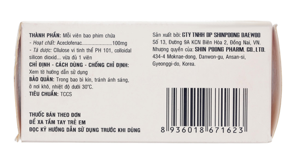 Aclon 100mg giảm đau và kháng viêm xương khớp (10 vỉ x 10 viên)