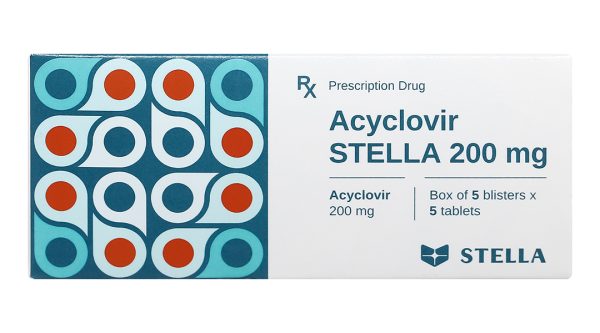 Acyclovir Stella 200mg thuốc kháng virus Herpes simplex (5 vỉ x 5 viên)