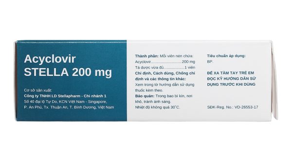 Acyclovir Stella 200mg thuốc kháng virus Herpes simplex (5 vỉ x 5 viên)