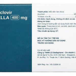 Acyclovir STELLA 400mg trị nhiễm Herpes simplex trên da và màng nhầy (7 vỉ x 5 viên)
