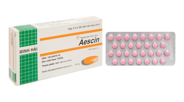 Aescin 20mg trị viêm tĩnh mạch, giãn tĩnh mạch (3 vỉ x 30 viên)