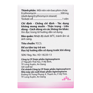 Agi-Ery 500 dự phòng và điều trị nhiễm trùng (10 vỉ x 10 viên)