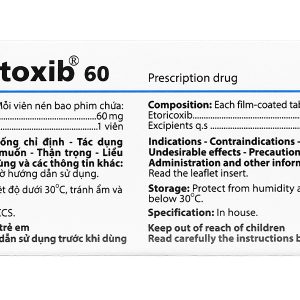 AgiEtoxib 60 giảm đau, kháng viêm xương khớp (3 vỉ x 10 viên)