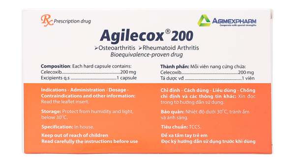 Agilecox 200 điều trị thoái hoá khớp, viêm khớp dạng thấp (2 vỉ x 10 viên)