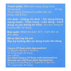 Agimepzol 20 trị loét dạ dày tá tràng, trào ngược (10 vỉ x 10 viên)