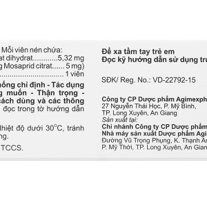 Agimosarid 5mg trị các triệu chứng dạ dày - ruột (6 vỉ x 10 viên)