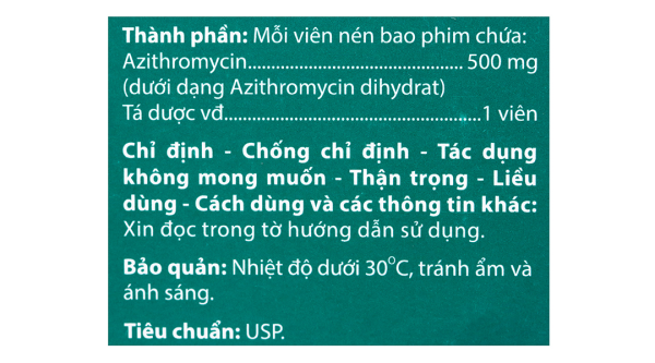 Agitro 500 trị nhiễm khuẩn gây ra bởi vi khuẩn nhạy cảm (2 vỉ x 3 viên)