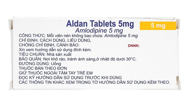 Aldan Tablets 5mg trị tăng huyết áp, dự phòng ở người đau thắt ngực (3 vỉ x 10 viên)