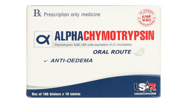 Alphachymotrypsin USAR 4200IU trị phù nề sau chấn thương (100 vỉ x 10 viên)