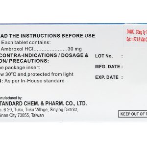 Ambroxol HCl Tablets 30mg long đờm, tiêu nhầy, trị bệnh đường hô hấp (10 vỉ x 10 viên)
