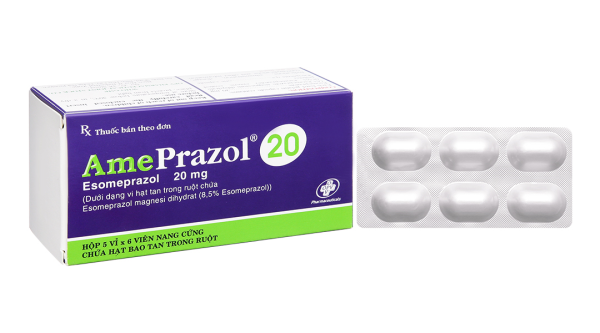 AmePrazol 20 trị viêm xước dạ dày, trào ngược dạ dày thực quản (5 vỉ x 6 viên)