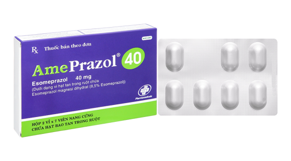 AmePrazol 40 trị viêm xước dạ dày, trào ngược dạ dày thực quản (2 vỉ x 7 viên)