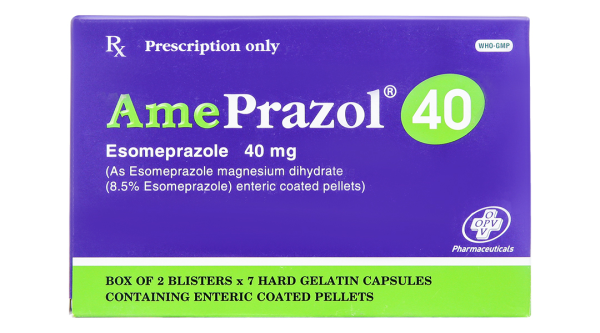 AmePrazol 40 trị viêm xước dạ dày, trào ngược dạ dày thực quản (2 vỉ x 7 viên)