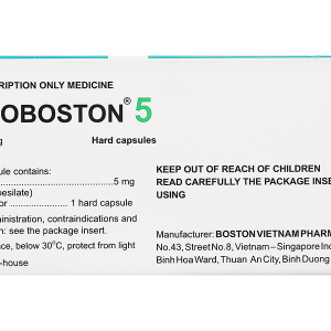 Amloboston 5 trị tăng huyết áp, đau thắt ngực (5 vỉ x 10 viên)