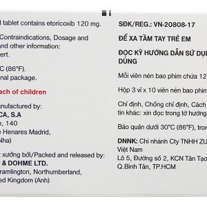 Arcoxia 120mg trị thoái hóa khớp, viêm khớp dạng thấp (3 vỉ x 10 viên)