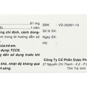 Aspirin TV.Pharm 81mg dự phòng nhồi máu cơ tim, đột quỵ (10 vỉ x 10 viên)