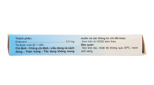 A.T Entecavir 0.5 điều trị viêm gan B mãn tính (3 vỉ x 10 viên)