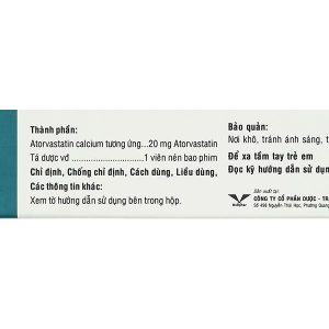 Atorlog 20 điều trị tăng cholesterol toàn phần và LDL-cholesterol (3 vỉ x 10 viên)