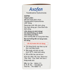 Hỗn dịch uống Axofen trị viêm mũi dị ứng, mày đay chai 50ml