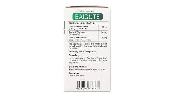 Baigute hỗ trợ cải thiện triệu chứng sưng, đau khớp do gout hộp 20 viên