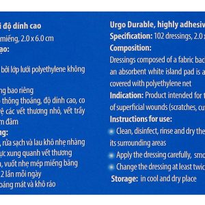 Băng cá nhân vải Urgo Durable (2 x 6cm) hộp 102 miếng