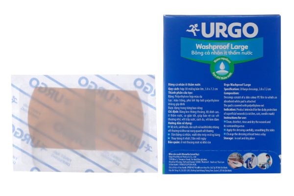 Băng cá nhân ít thấm nước Urgo Washproof Large (3.8 x 7.2cm) hộp 30 miếng