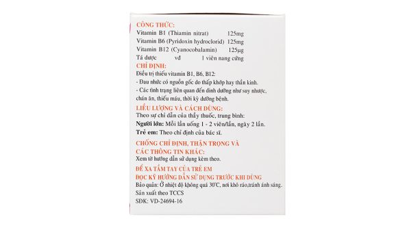 Betalgine trị thiếu vitamin B1, B6, B12 (10 vỉ x 10 viên)