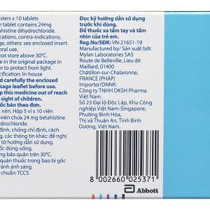 Betaserc 24mg trị ù tai, chóng mặt tiền đình (5 vỉ x 10 viên)