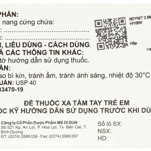 Beynit 2.5 điều trị tăng huyết áp, suy tim sung huyết (10 vỉ x 10 viên)