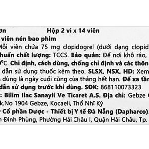 Bilgrel 75mg phòng ngừa các biến cố huyết khối do xơ vữa động mạch (2 vỉ x 14 viên)
