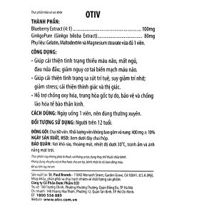 Otiv giúp cải thiện tình trạng thiếu máu não, mất ngủ hộp 60 viên