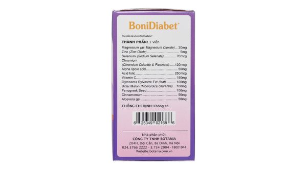 BoniDiabet+ hỗ trợ giảm lượng đường và cholesterol trong máu lọ 60 viên