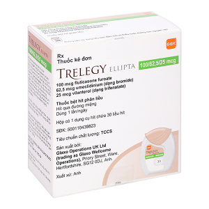 Bột hít phân liều Trelegy Ellipta 100/62,5/25 mcg giảm triệu chứng COPD lọ 30 liều hít