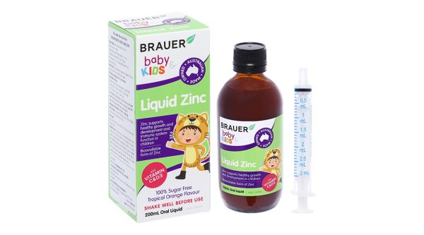 Siro Brauer Baby & Kids Liquid Zinc bổ sung kẽm, vitamin C, D3 cho bé chai 200ml