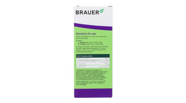 Siro Brauer Baby & Kids Liquid Zinc bổ sung kẽm, vitamin C, D3 cho bé chai 200ml