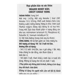 Siro Brauer Kids Manuka Honey Chesty Cough hỗ trợ giảm ho chai 100ml