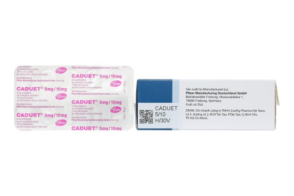 Caduet 5mg/10mg trị tăng huyết áp, rối loạn lipid máu (3 vỉ x 10 viên)