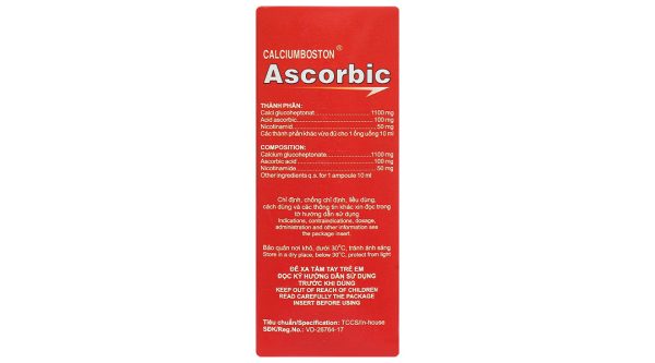 Dung dịch uống Calciumboston Ascorbic trị thiếu canxi, vitamin C (20 ống x 10ml)