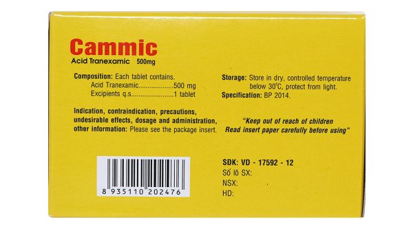 Cammic 500mg cầm máu, trị chảy máu tiêu firin (10 vỉ x 10 viên)