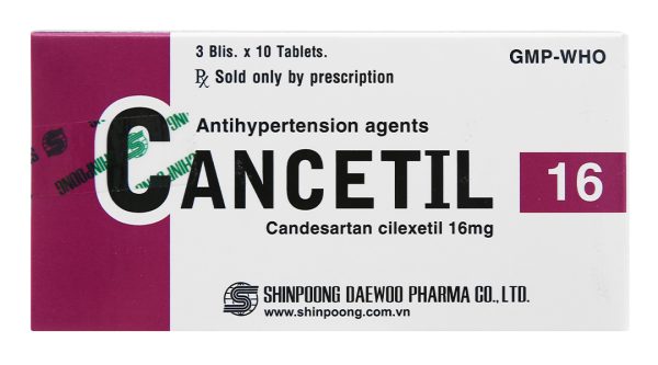 Cancetil 16mg trị tăng huyết áp, suy tim (3 vỉ x 10 viên)