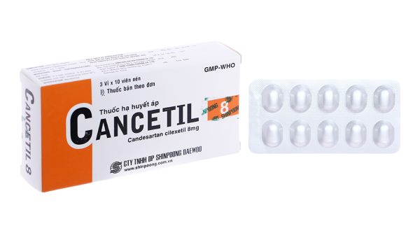 Cancetil 8mg điều trị tăng huyết áp, suy tim (3 vỉ x 10 viên)