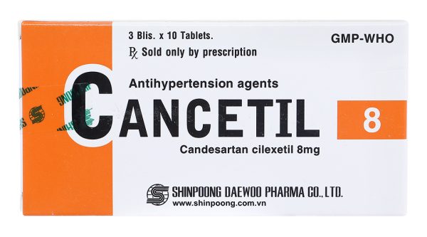 Cancetil 8mg điều trị tăng huyết áp, suy tim (3 vỉ x 10 viên)