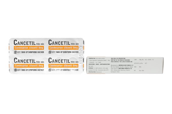 Cancetil 8mg điều trị tăng huyết áp, suy tim (3 vỉ x 10 viên)