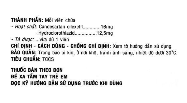 Cancetil Plus 16mg/12.5mg trị tăng huyết áp (3 vỉ x 10 viên)