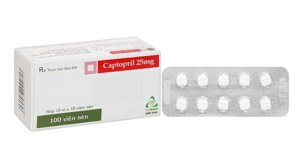 Captopril TV.Pharm 25mg trị tăng huyết áp, suy tim sung huyết (10 vỉ x 10 viên)