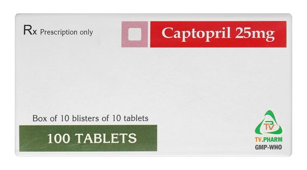 Captopril TV.Pharm 25mg trị tăng huyết áp, suy tim sung huyết (10 vỉ x 10 viên)