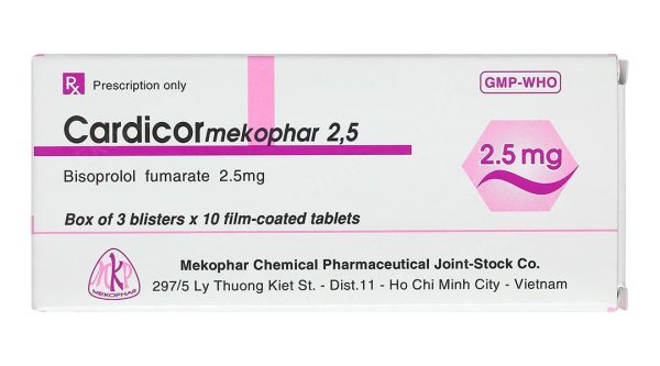 Cardicormekophar 2.5 điều trị tăng huyết áp, đau thắt ngực (3 vỉ x 10 viên)